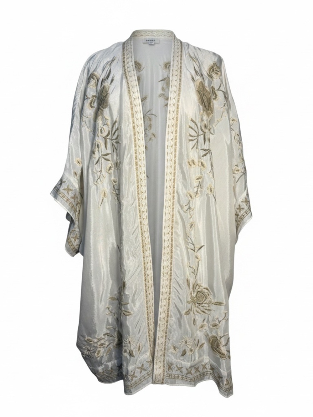 NWT Curations Embroidered Floral Kimono White Bohemian Resort Wear Size XL/1X